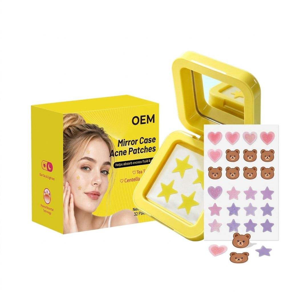Private Label Hydrocolloid Acne Patches Sheet Mirror Case for Spot Treatment Black Head Remover Tea Tree CE MSDS MOQ 1000 32 CT