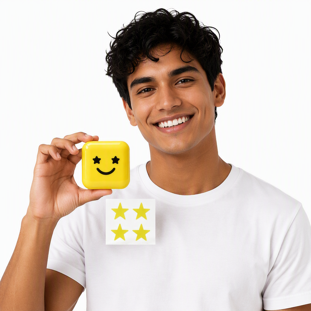 Cute Star Acne Patches with Mirror Case - 32 Pcs Portable Pimple Patch Compact Smiley Design for Teens & Women