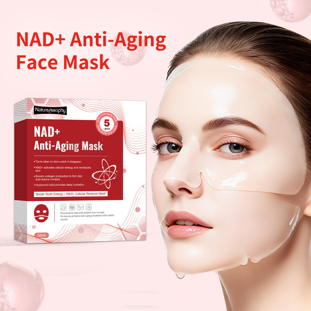 Custom OEM NAD+ Split-Type Collagen Face Mask Two-Piece Peptide Lifting Firming Anti-Aging Hydrogel Sheet 5Pcs Box